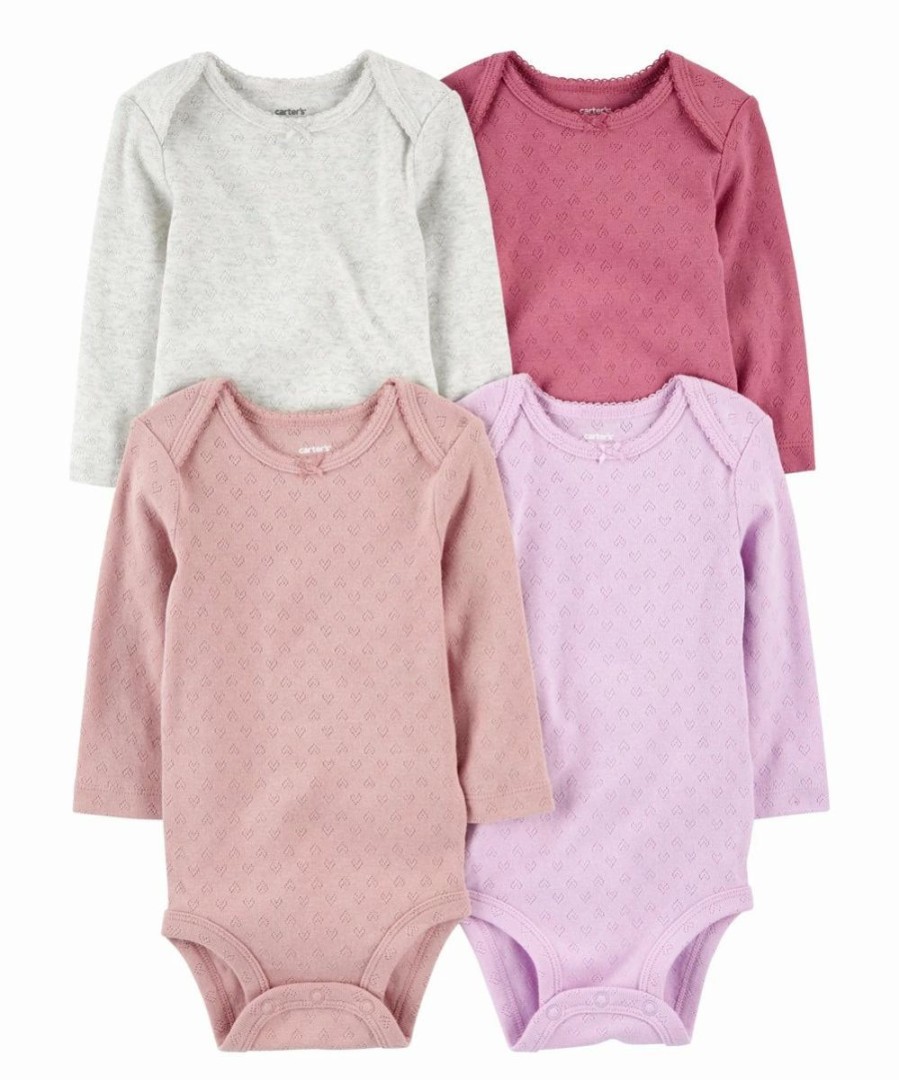 * | Best Deal Carter'S Peach & Pink Pointelle Heart Long-Sleeve Bodysuit Set Infant