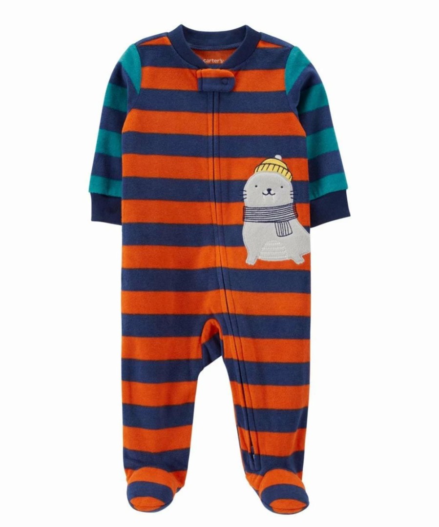 * | Top 10 Carter'S Orange & Blue Stripe Seal Fleece Two-Way Zip Playsuit Newborn & Infant