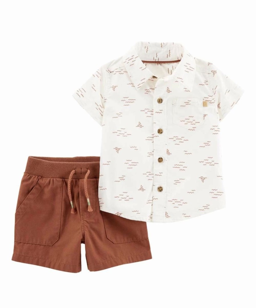 * | Discount Carter'S Ivory Boats Button-Up & Brown Shorts Newborn & Infant