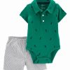 * | Top 10 Carter'S Green Dino Polo Bodysuit & Gray Shorts Newborn