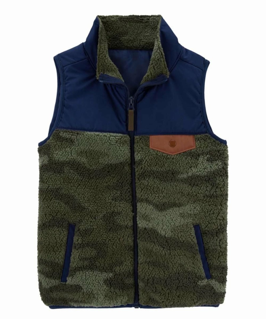 * | Buy Carter'S Navy & Green Camo Sherpa Zip-Up Vest Toddler & Boys