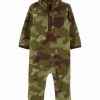 * | Brand New Carter'S Green & Brown Camo Quarter-Zip Fleece Playsuit Newborn & Infant