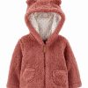 * | Brand New Carter'S Pink Bear-Ear Zip-Up Hooded Teddy Coat Infant