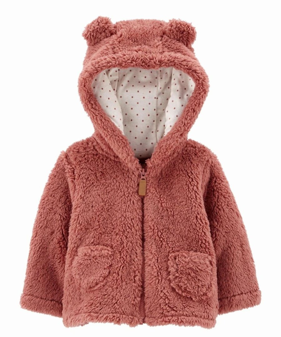 * | Brand New Carter'S Pink Bear-Ear Zip-Up Hooded Teddy Coat Infant