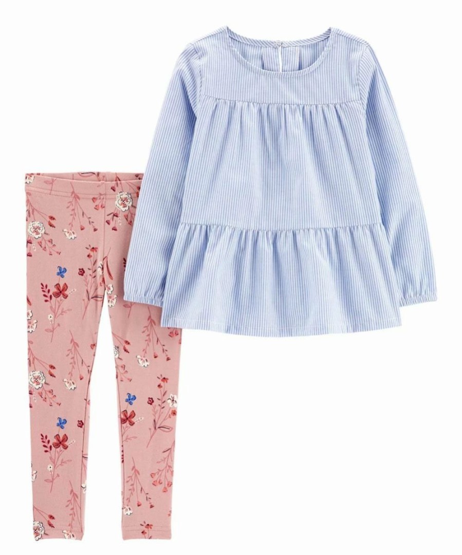 * | Cheapest Carter'S Blue & White Stripe Long-Sleeve Top & Pink Floral Leggings Infant