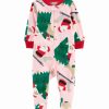 * | Budget Carter'S Pink & Green Santa Fleece Zip-Up Footie Newborn & Infant