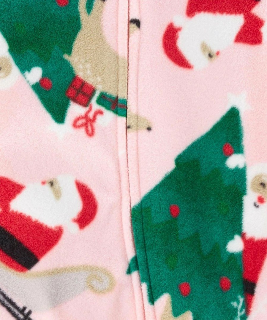 * | Budget Carter'S Pink & Green Santa Fleece Zip-Up Footie Newborn & Infant