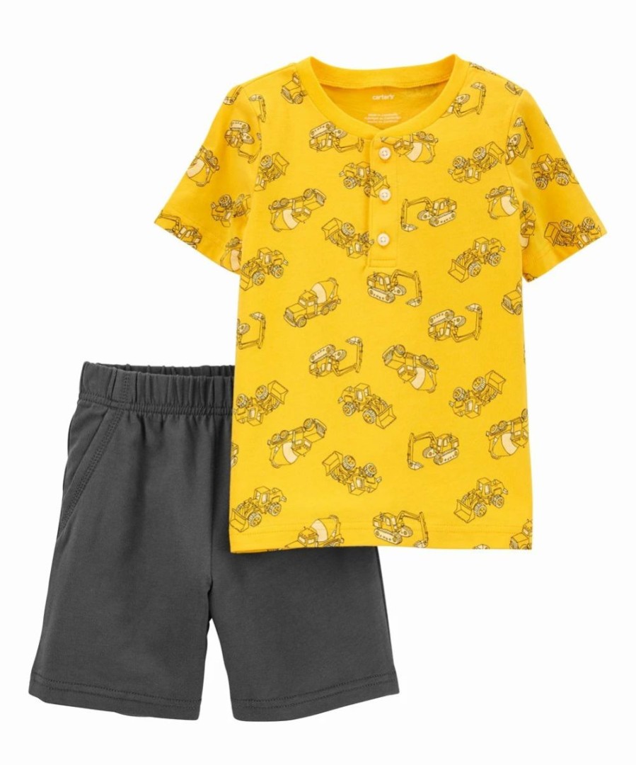 * | Discount Carter'S Yellow Construction Short-Sleeve Henley & Charcoal Shorts Infant