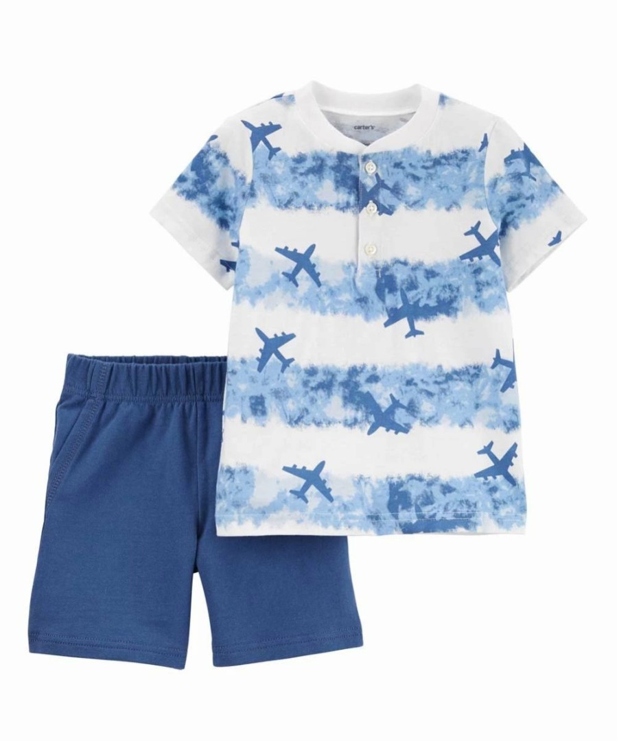 * | Brand New Carter'S White Planes Henley & Blue Shorts Infant