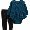 * | Best Deal Carter'S Teal & Gold Star Peplum Bodysuit & Black Button-Accent Pants Newborn & Infant