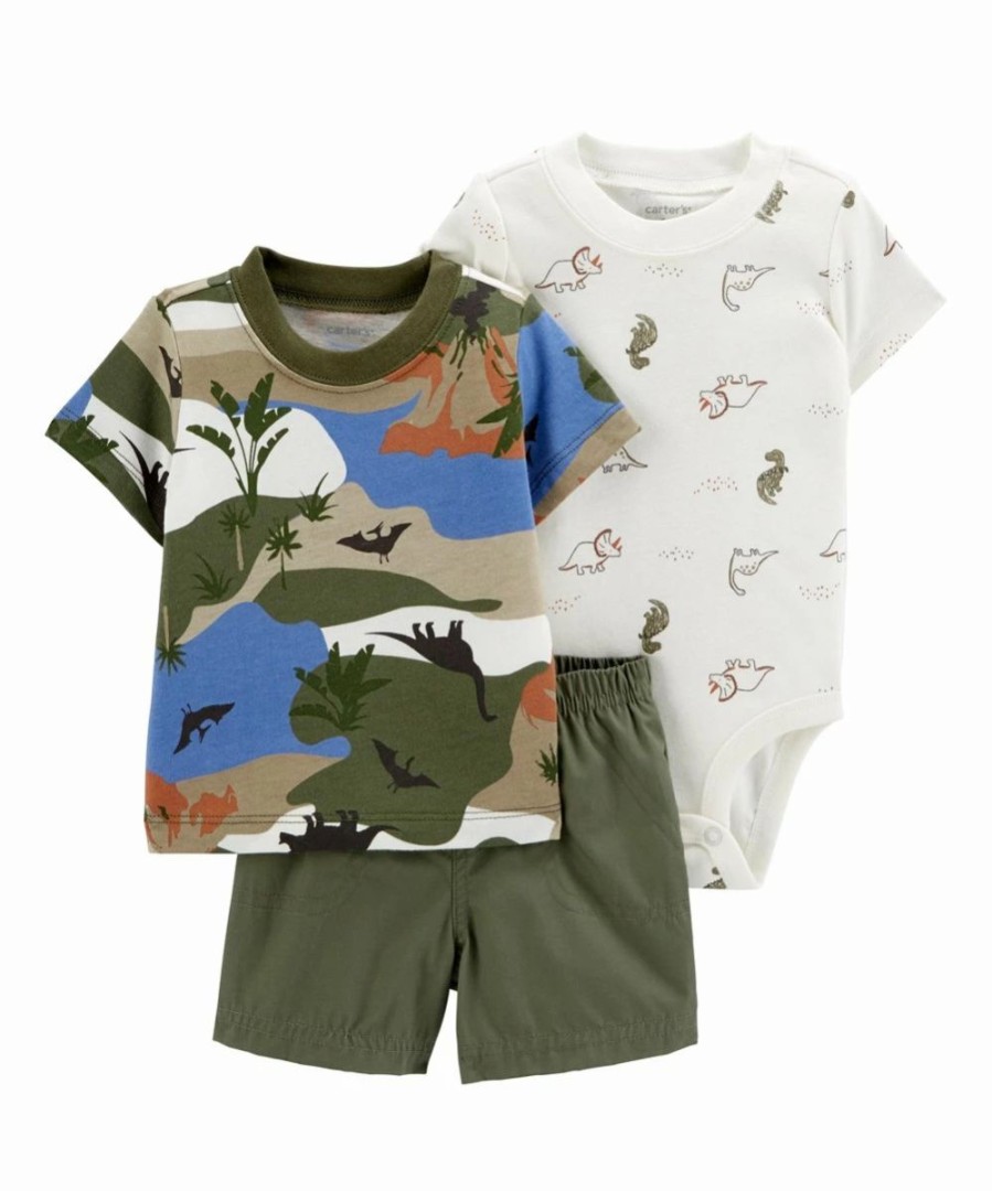 * | Budget Carter'S Green Camo Dinosaur Short-Sleeve Tee Set Infant