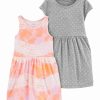 * | Budget Carter'S Pink Tie-Dye & Gray Polka-Dot A-Line Dress Set Toddler