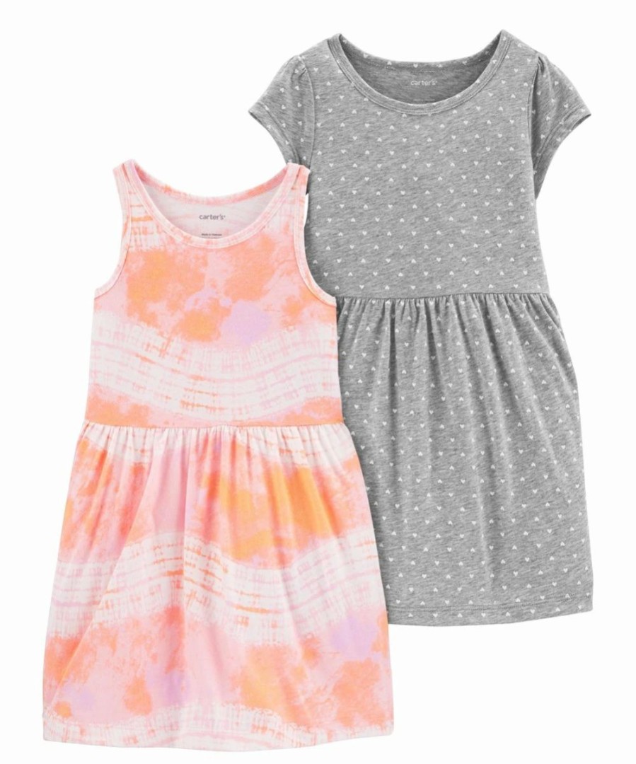 * | Budget Carter'S Pink Tie-Dye & Gray Polka-Dot A-Line Dress Set Toddler