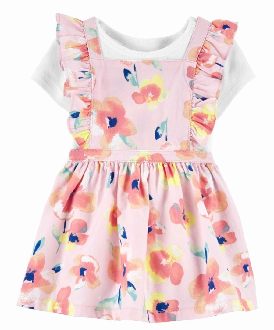 * | Wholesale Carter'S Pink Floral Ruffle A-Line Dress & White Bodysuit Newborn & Infant