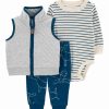 * | Coupon Carter'S Gray & Dark Teal Quilted Double-Knit Zip-Up Vest Set Newborn & Infant