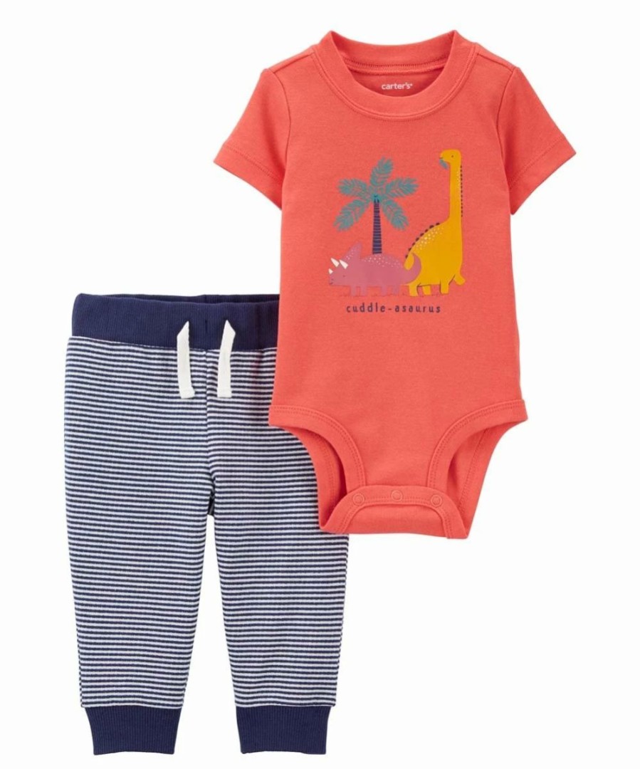 * | Best Sale Carter'S Coral Dino 'Cuddle-Asaurus' Bodysuit & Blue Stripe Pants Newborn