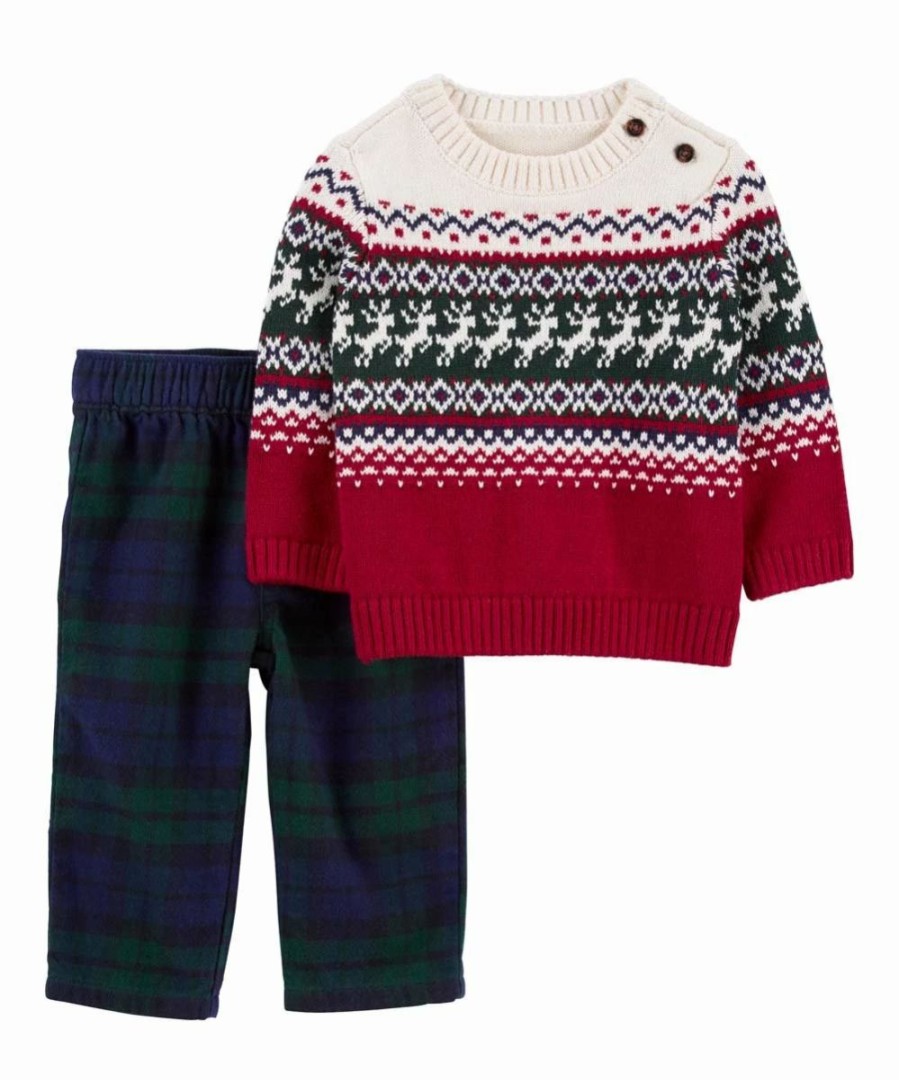 * | Deals Carter'S Red & Green Fair Isle Sweater & Navy Plaid Pants Newborn & Infant