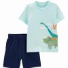 * | Outlet Carter'S Mint Dinosaurs Crewneck Tee & Navy Shorts Infant