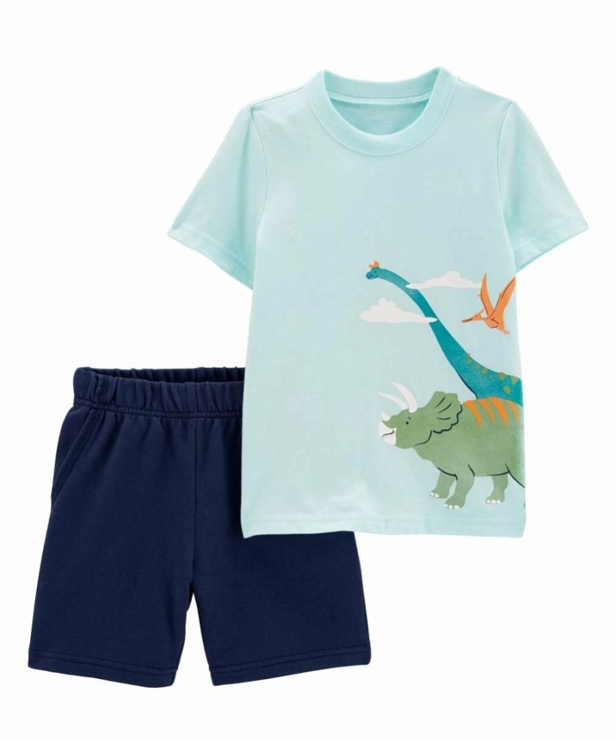 * | Outlet Carter'S Mint Dinosaurs Crewneck Tee & Navy Shorts Infant