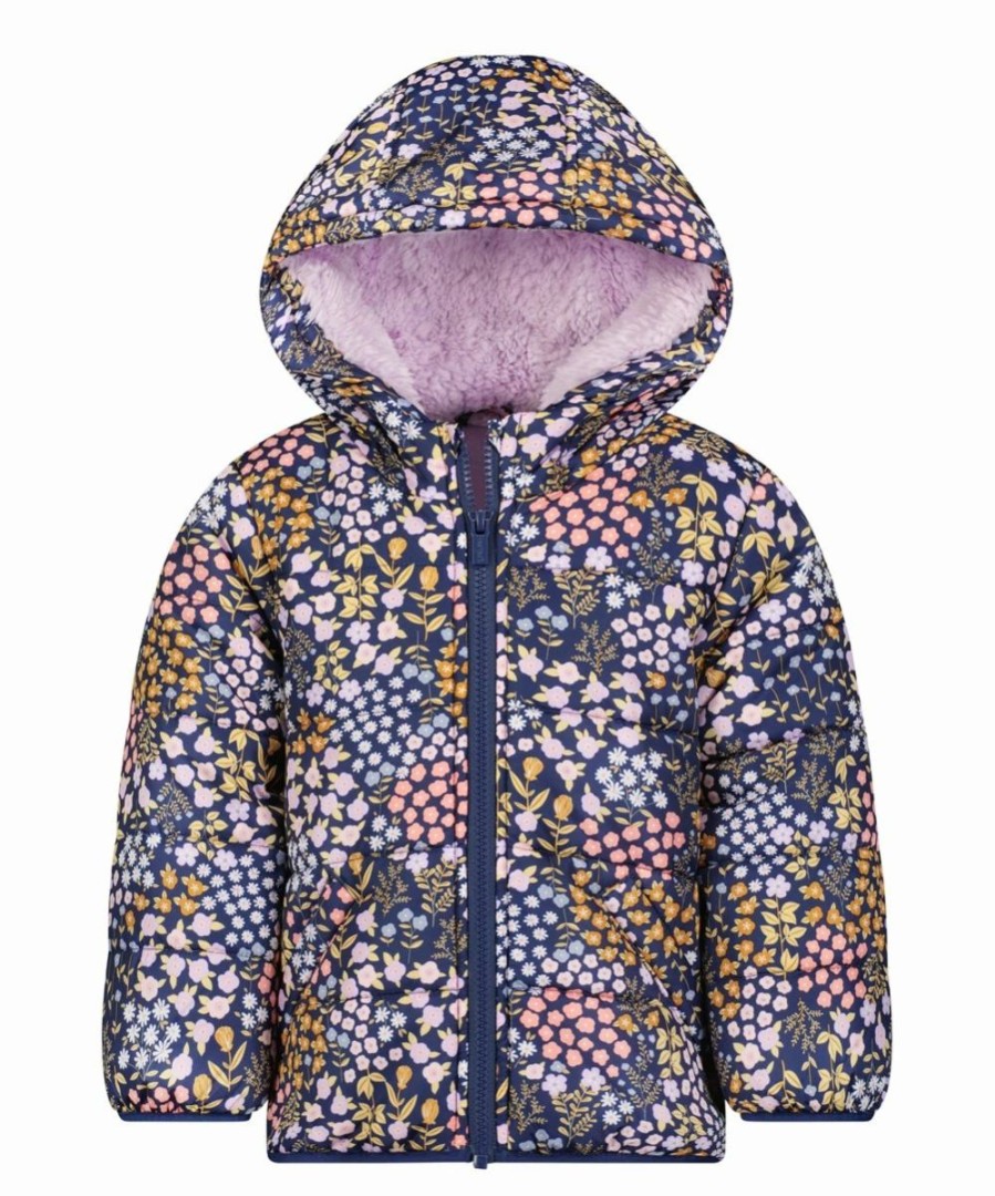 * | Promo Carter'S Purple & Yellow Ditsy Floral Hooded Puffer Coat Girls