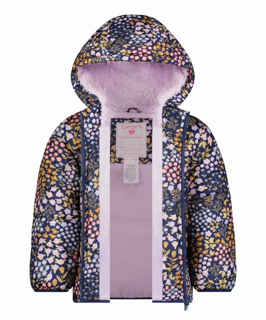 * | Promo Carter'S Purple & Yellow Ditsy Floral Hooded Puffer Coat Girls