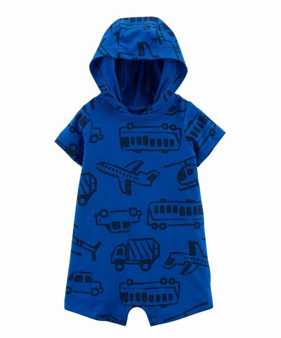 * | Brand New Carter'S Cobalt Blue Transportation Hooded Romper Newborn & Infant