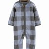 * | Outlet Carter'S Light Blue & Gray Buffalo Check Fleece Zip-Up Playsuit Newborn & Infant