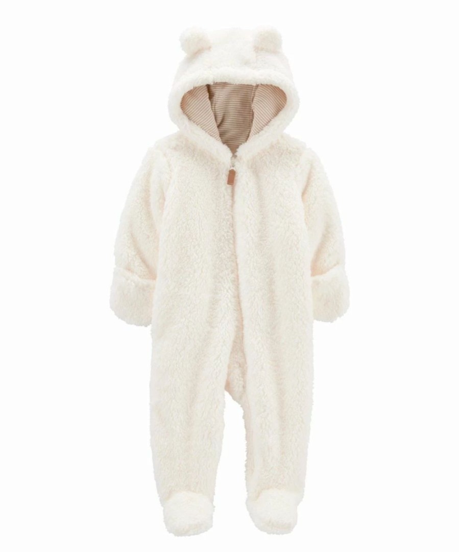 * | Coupon Carter'S White Bear-Ear Zip-Up Hooded Teddy Footie Infant