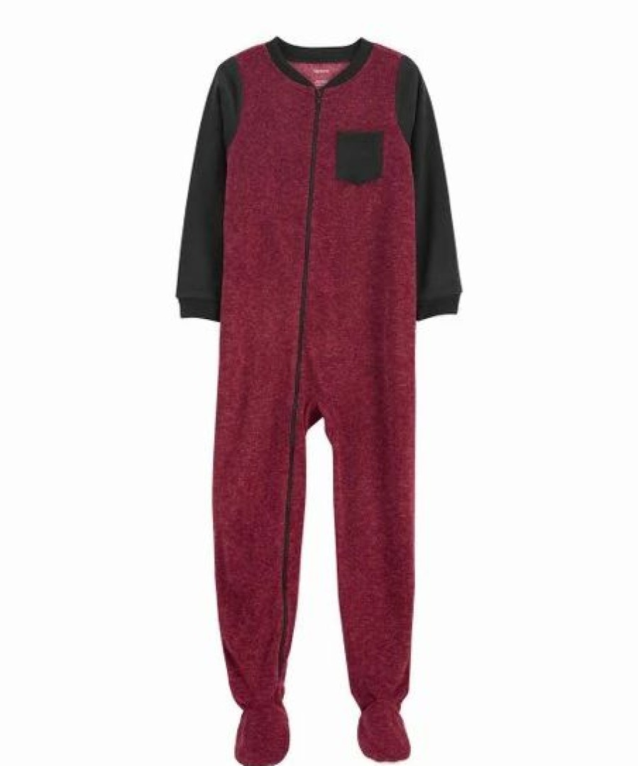 * | Wholesale Carter'S Burgundy & Black Color Block Pocket Fleece Footie Boys