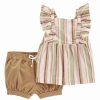 * | Hot Sale Carter'S Green & Pink Stripe Ruffle Romper & Brown Shorts Newborn & Infant