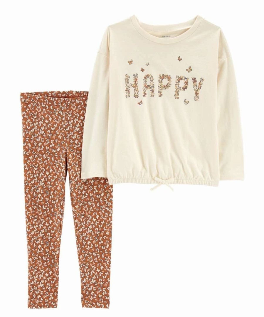 * | Wholesale Carter'S Cream 'Happy' Butterfly Long-Sleeve Top & Brown & White Floral Leggings Infant