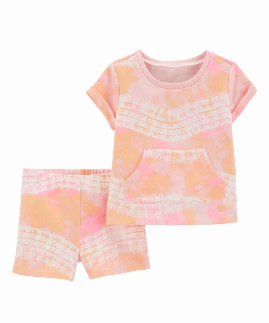 * | Promo Carter'S Pink Tie-Dye Pocket Crewneck Top & Shorts Infant