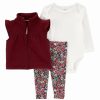 * | Flash Sale Carter'S Red Quilted Double-Knit Zip-Up Angel-Sleeve Vest Set Newborn & Infant