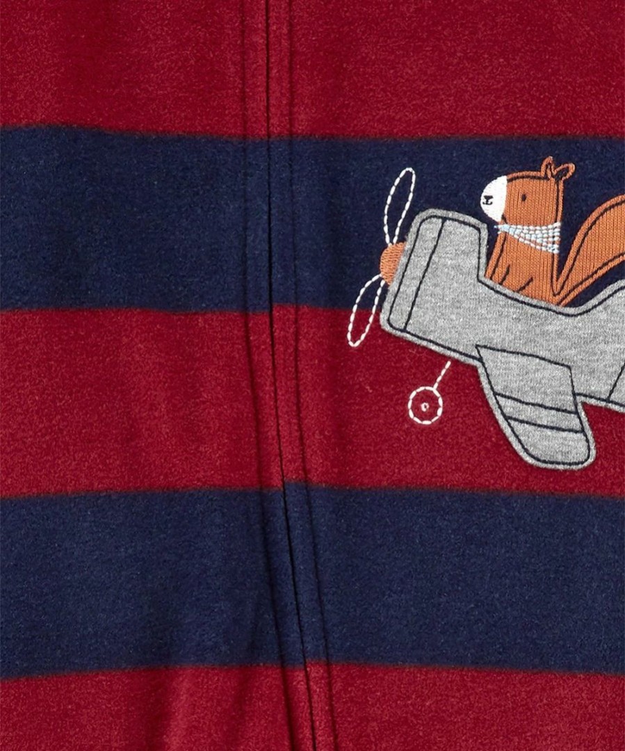 * | Budget Carter'S Red & Navy Stripe Squirrel Plane Zip-Up Fleece Footie Newborn & Infant