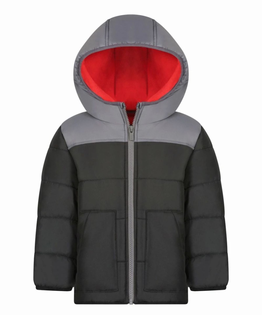 * | Best Deal Carter'S Black & Gray Color-Block Hooded Puffer Coat Toddler