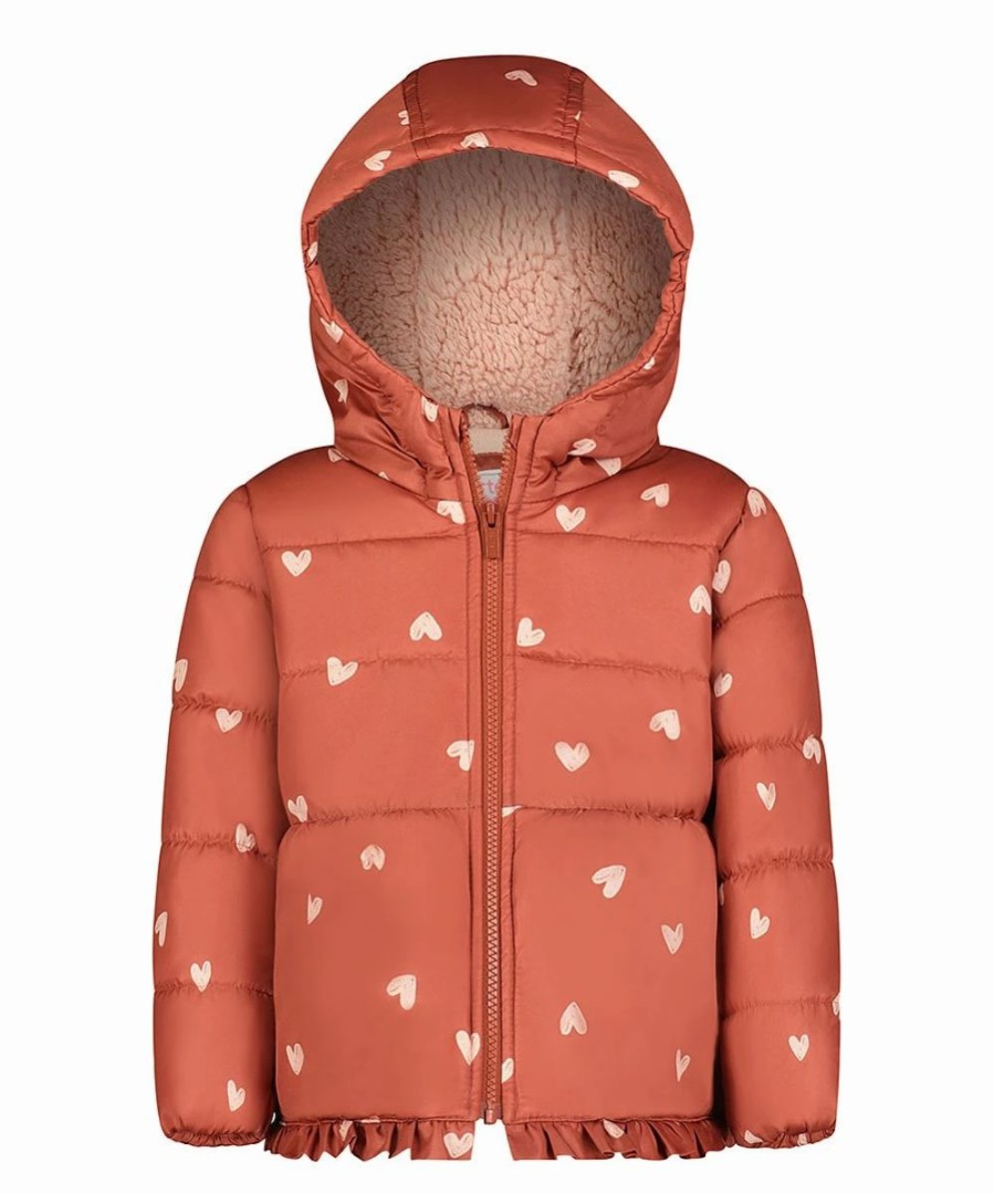 * | Flash Sale Carter'S Dark Red Heart Peplum Puffer Coat Infant, Toddler & Girls