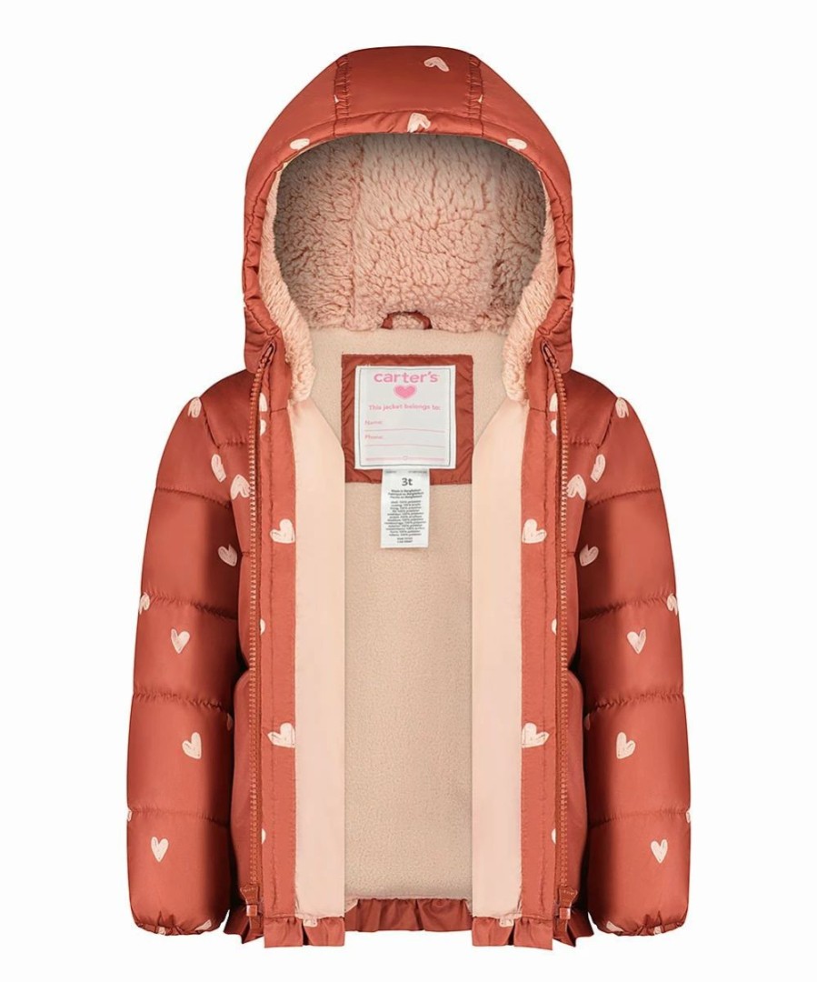 * | Flash Sale Carter'S Dark Red Heart Peplum Puffer Coat Infant, Toddler & Girls