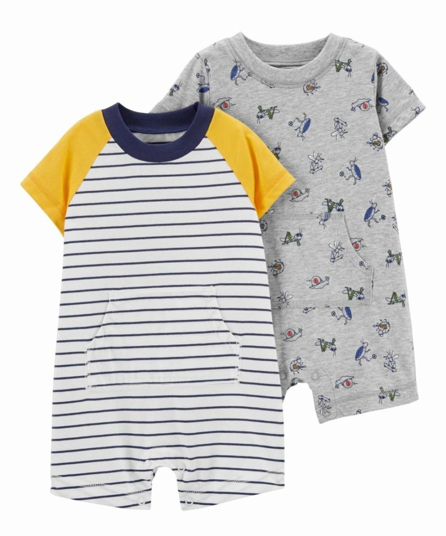 * | Cheap Carter'S Yellow & Navy Stripe Pocket Romper Set Newborn & Infant