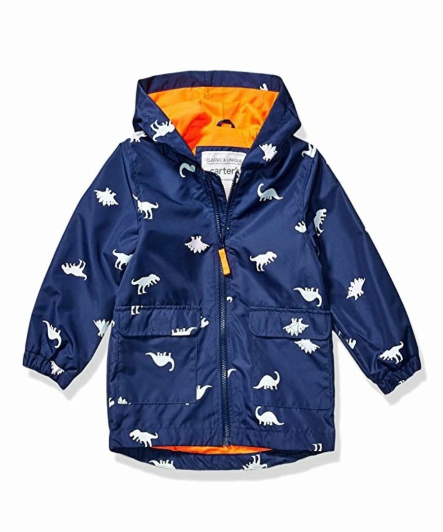 * | Best Deal Carter'S Navy Dino Color-Changing Hooded Rain Jacket Toddler & Boys