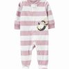 * | Top 10 Carter'S Pink & White Stripe Penguin Fleece Two-Way Zip Footie Newborn & Infant