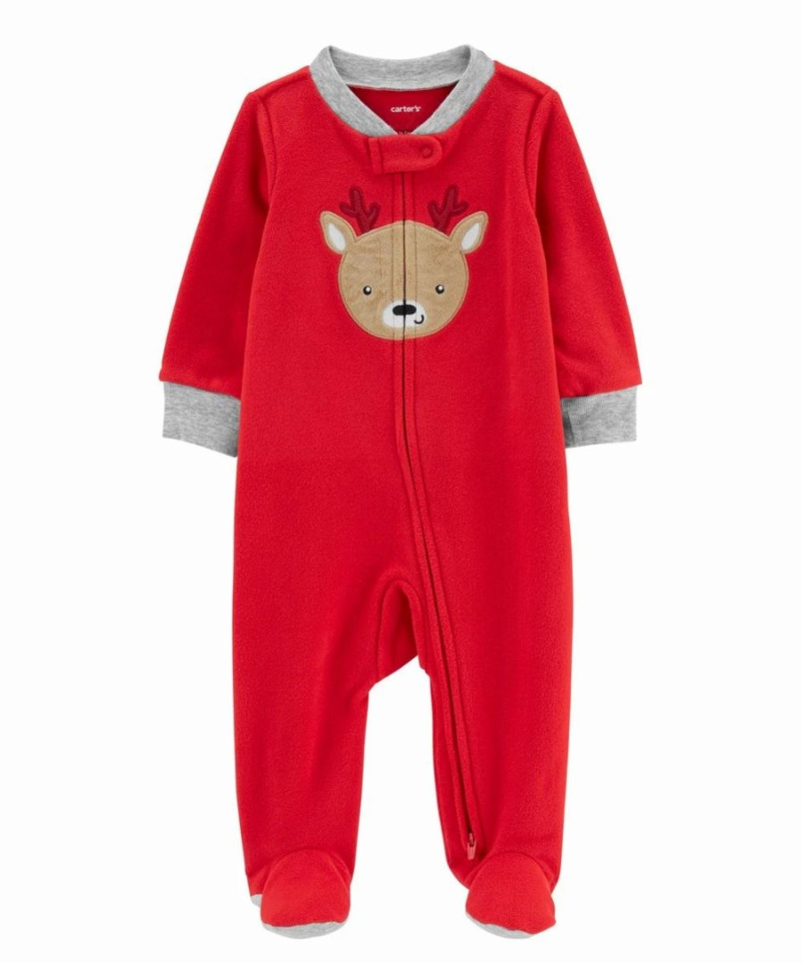 * | Cheap Carter'S Red Reindeer Zip-Up Fleece Footie Newborn & Infant