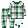 * | Promo Carter'S Green & White Plaid Fleece Long-Sleeve Top Set Infant