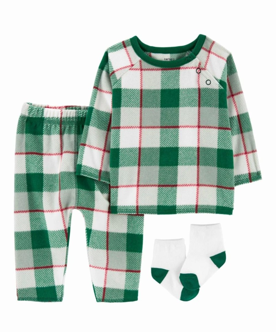 * | Promo Carter'S Green & White Plaid Fleece Long-Sleeve Top Set Infant