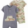 * | Promo Carter'S Gray & Green Camo Pocket Henley Romper & Green Camo Romper Infant