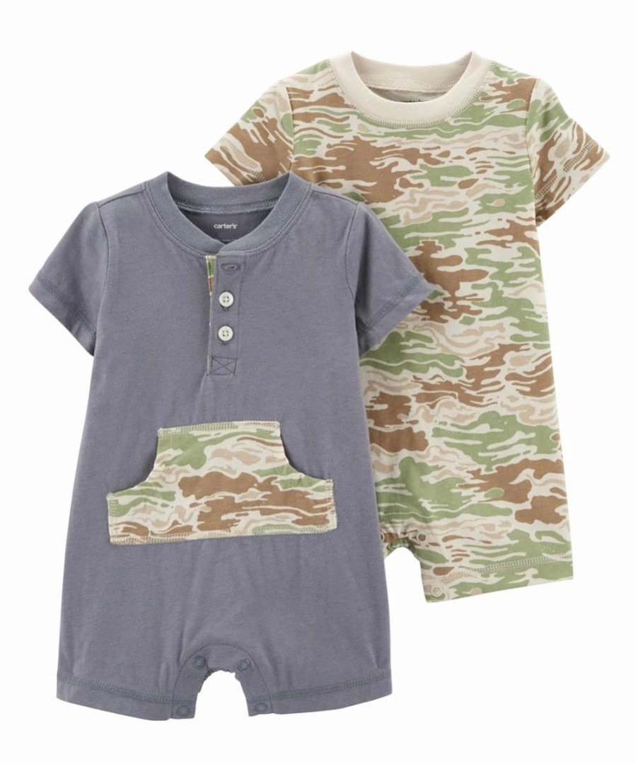 * | Promo Carter'S Gray & Green Camo Pocket Henley Romper & Green Camo Romper Infant