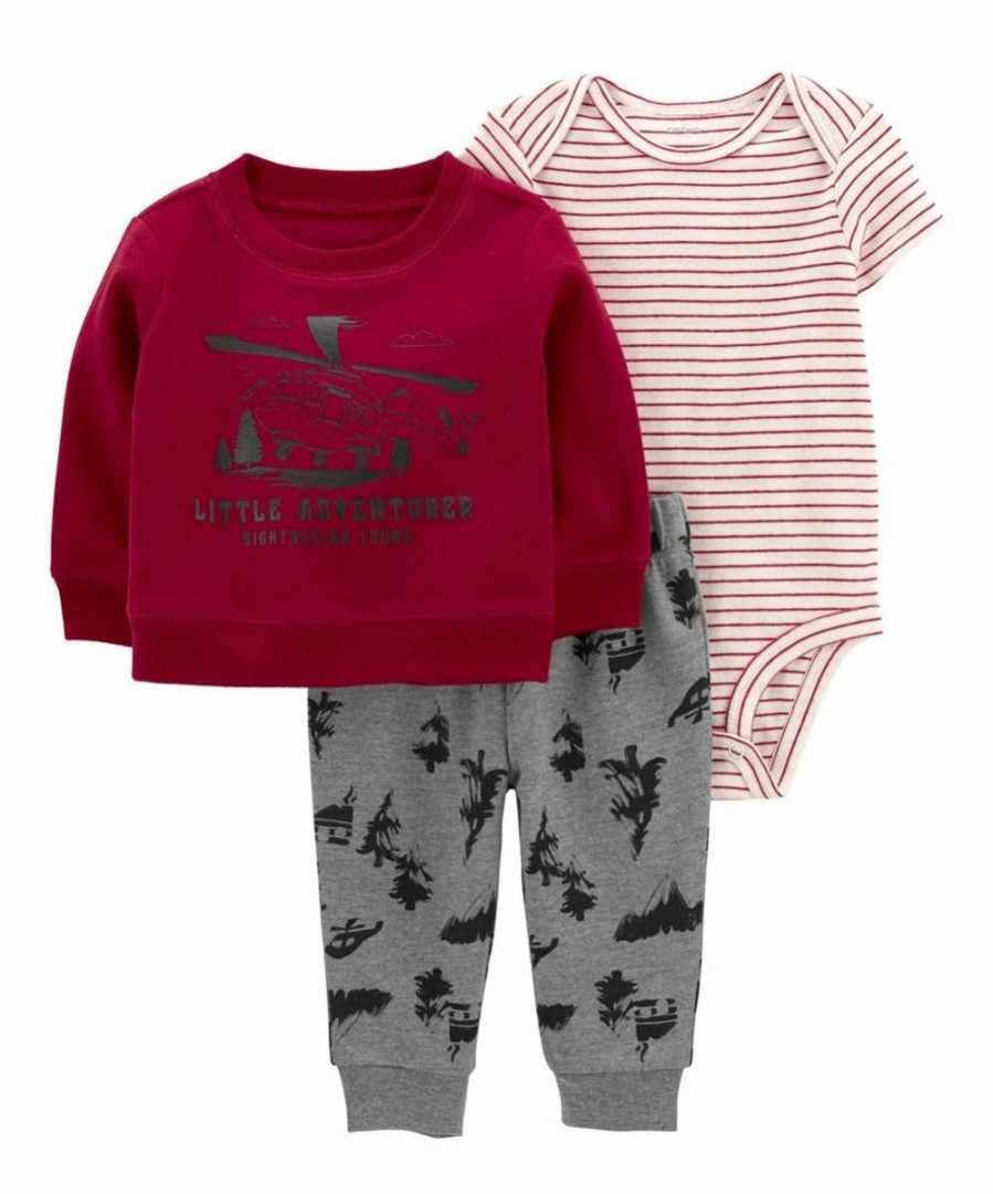 * | Brand New Carter'S Burgundy 'Little Adventurer' Crewneck Sweatshirt Set Newborn & Infant