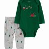 * | Deals Carter'S Green Santa Sleigh Holiday Bodysuit & Gray Joggers Newborn