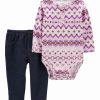 * | Best Deal Carter'S Purple & White Geometric Henley Bodysuit & Navy Jeans Newborn & Infant