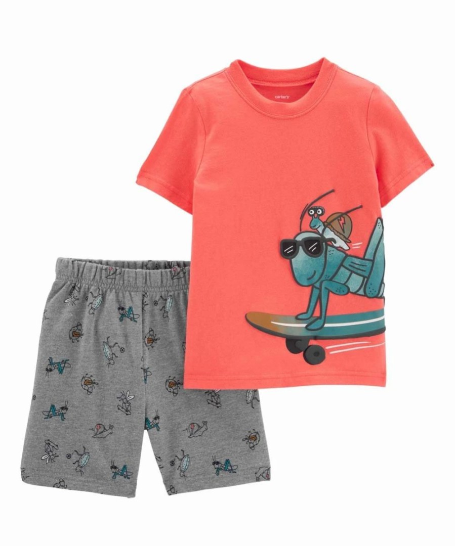 * | Best Sale Carter'S Orange Skater Bug Crewneck Tee & Gray Shorts Infant