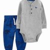 * | Deals Carter'S Gray Henley Bodysuit & Blue & Black Dinosaur Joggers Newborn & Infant